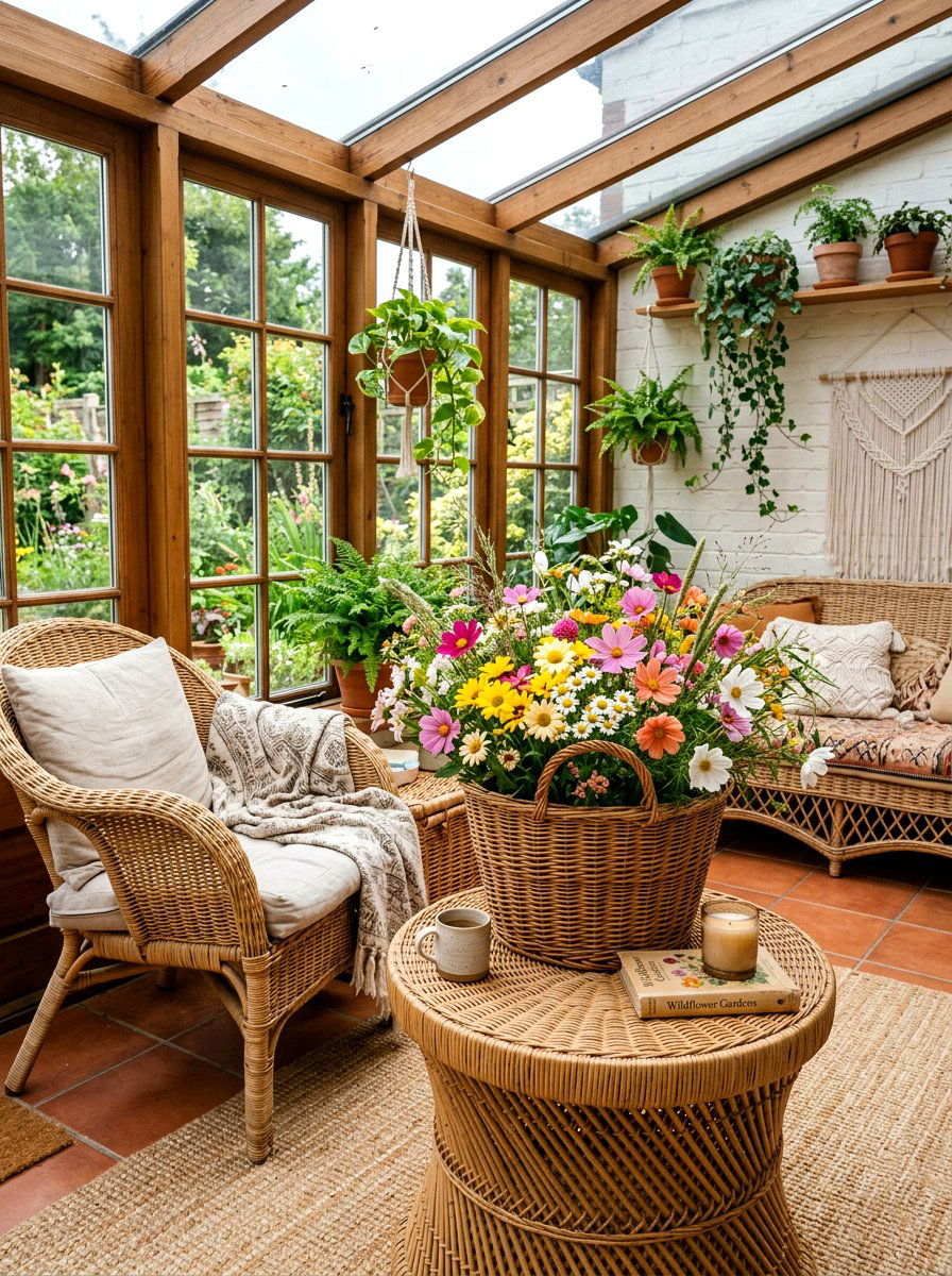 Wicker Basket Wildflower - 25 Spring DIY Flower Arrangement Ideas