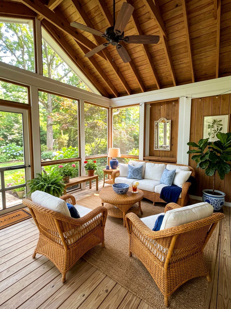 Wicker Furniture Set - 25 Spring Screened Porch Decor Ideas