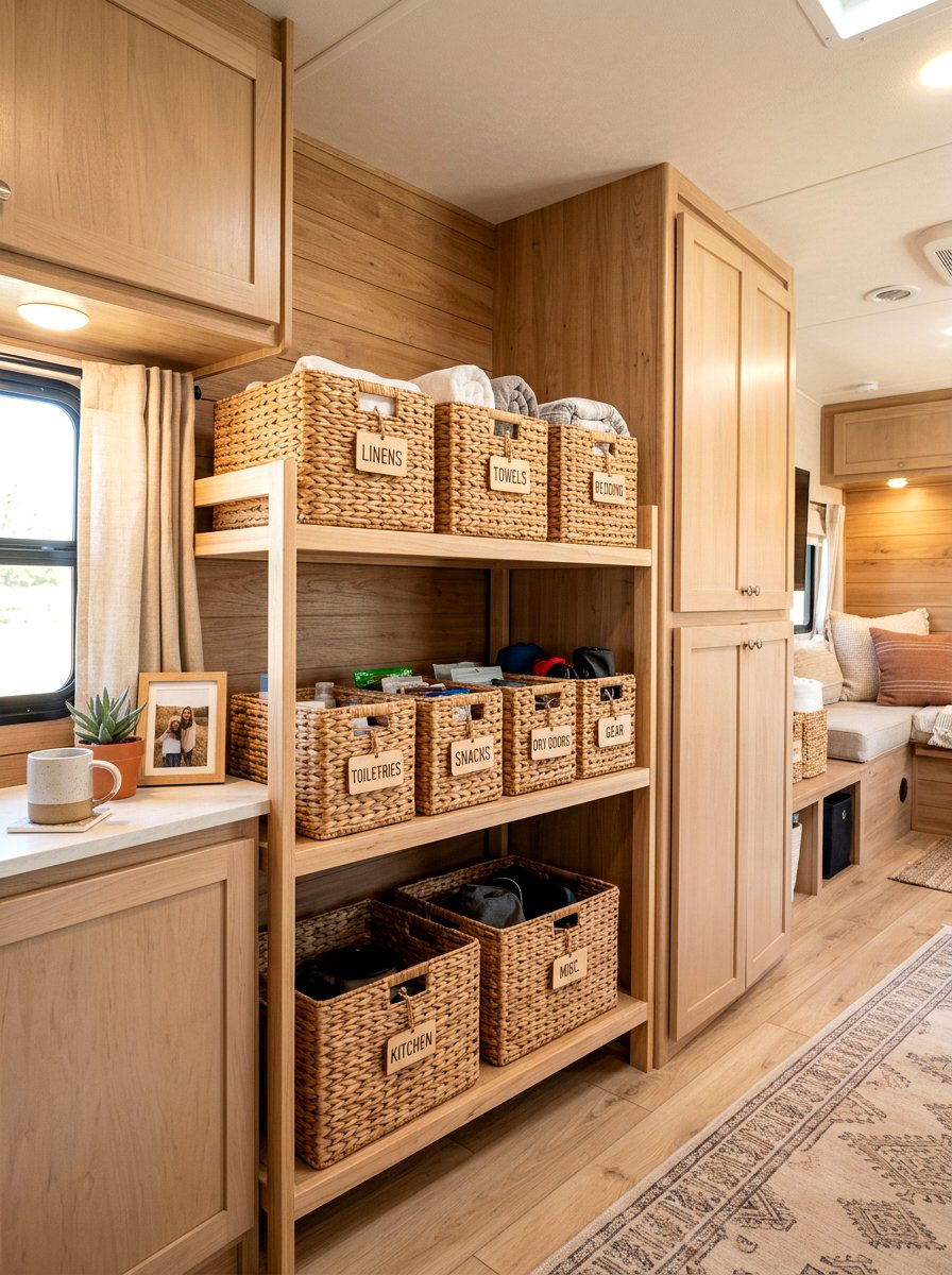 Wicker RV Basket - 25 Spring RV Decor Ideas