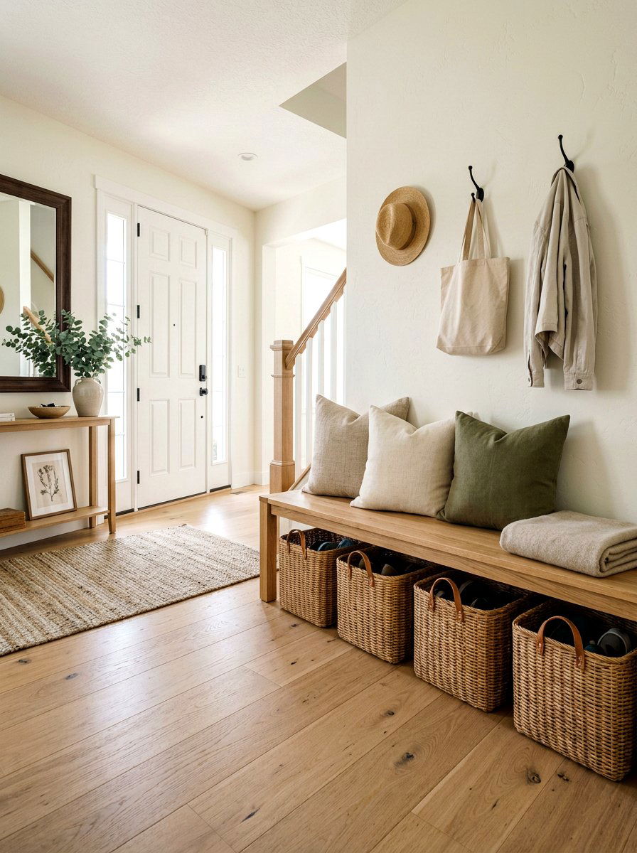 Wicker Storage Basket - 25 Spring Foyer Decor Ideas