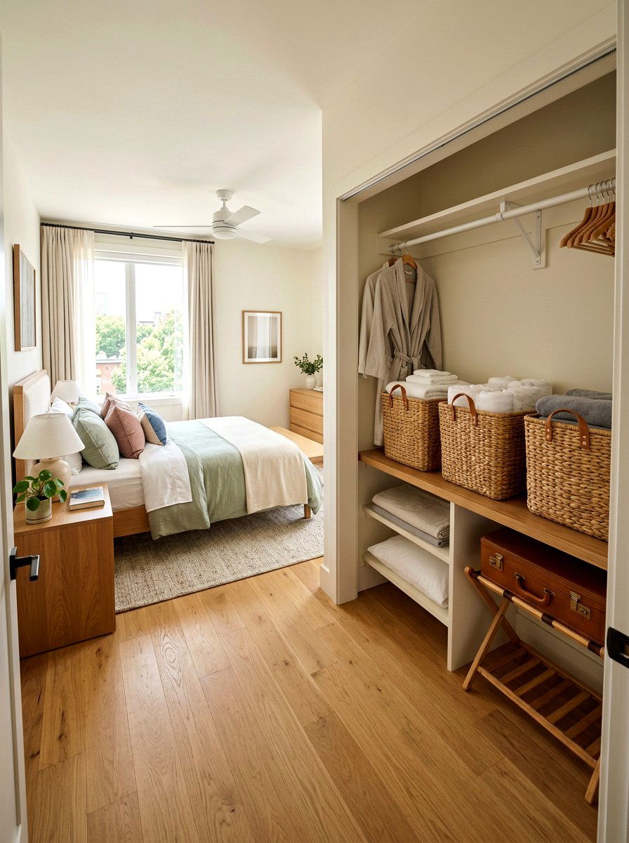 Wicker Storage Baskets - 25 Spring Hotel Room Decor Ideas