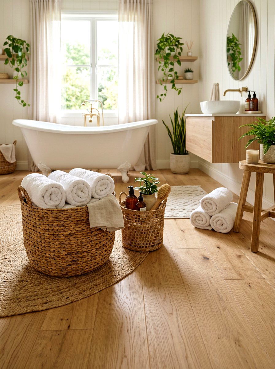 Wicker Storage Baskets - 25 Spring Towel Display Ideas