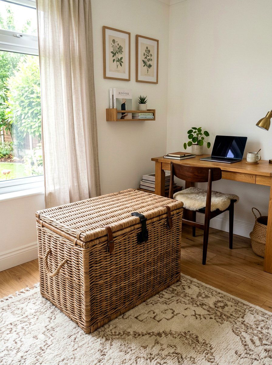 Wicker Storage Trunk - 25 Spring Home Office Decor Ideas
