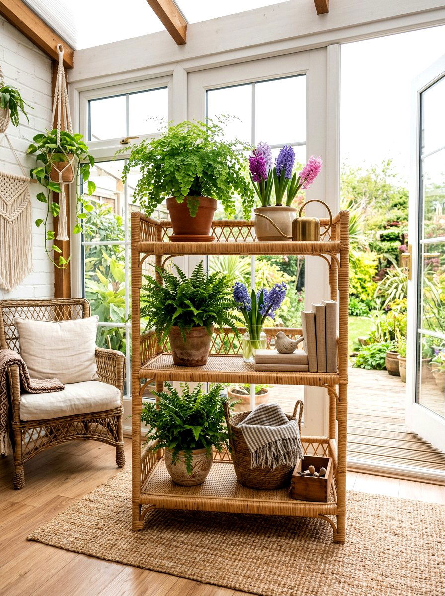 Wicker Tiered Shelf - 25 Spring Flower Stand Ideas