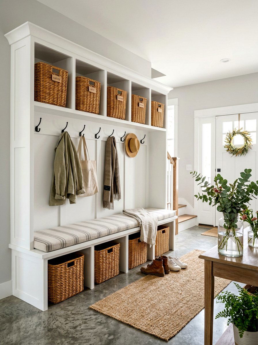 Wicker basket - 25 Spring Mudroom Decor Ideas