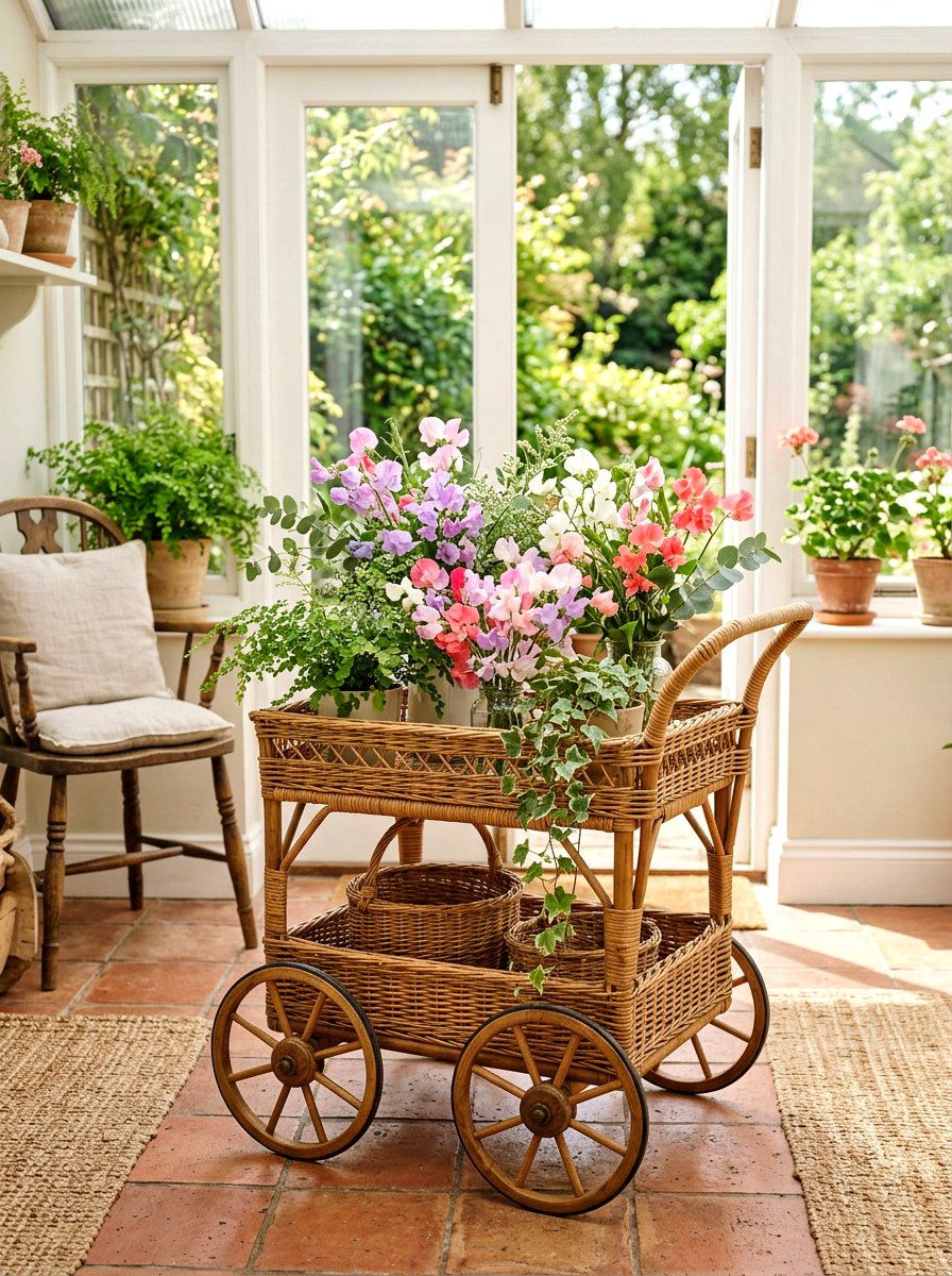 Wicker basket flower cart - 25 Spring Flower Cart Decor Ideas