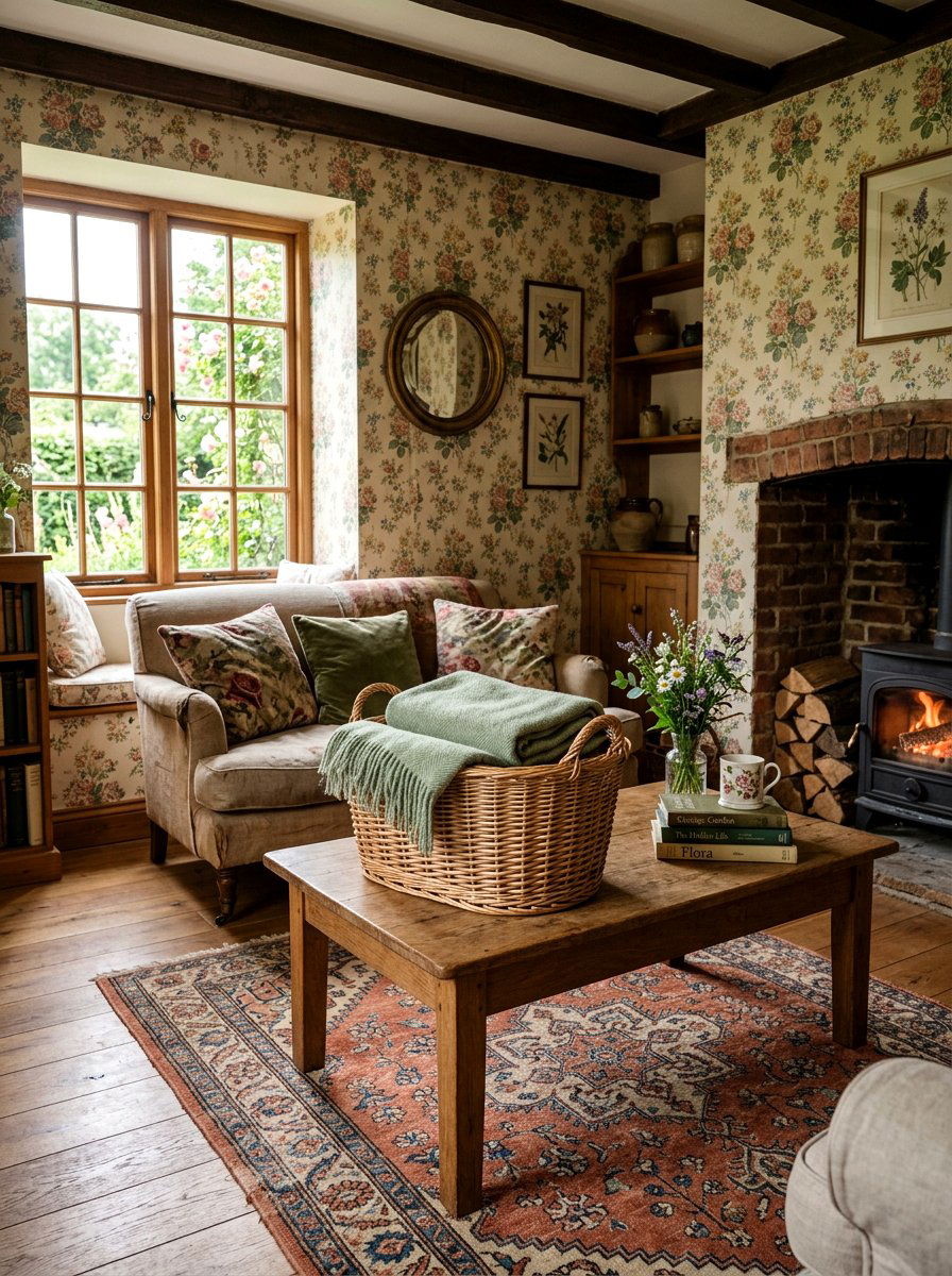 Wicker basket green throw - 25 Spring Coffee Table Styling Ideas