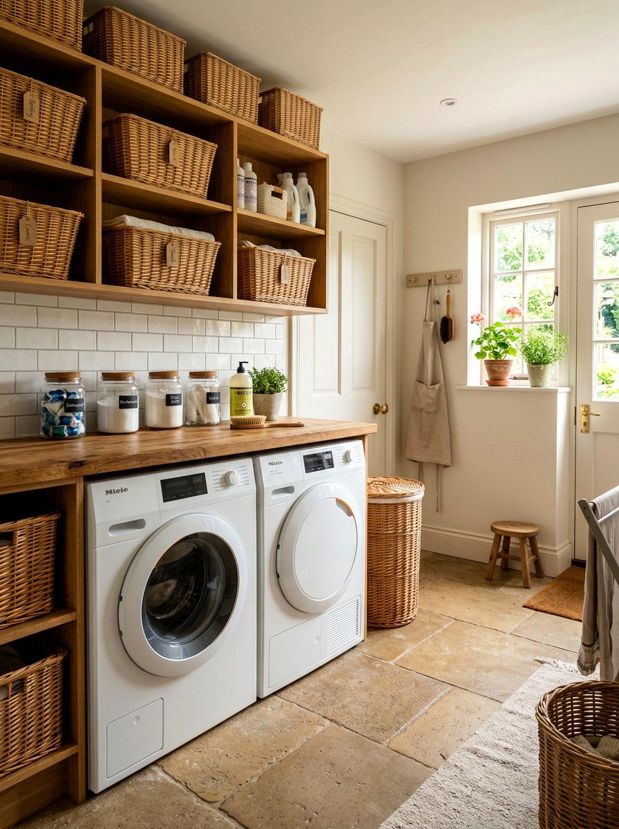 Wicker baskets - 25 Spring Laundry Room Decor Ideas