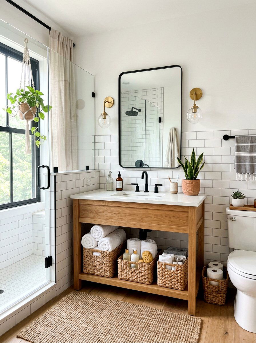 Wicker baskets bathroom - 25 Spring Bohemian Decor Ideas