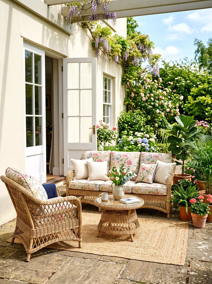 Wicker furniture living room - 25 Spring Grandmillennial Decor Ideas