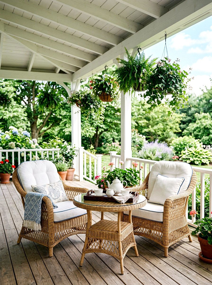 Wicker furniture set - 25 Outdoor Spring Decor Ideas for Front Porch