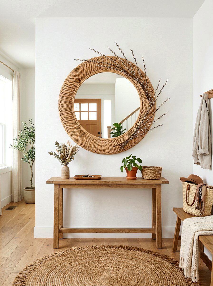 Wicker mirror spring decor - 25 Spring Mirror Decor Ideas