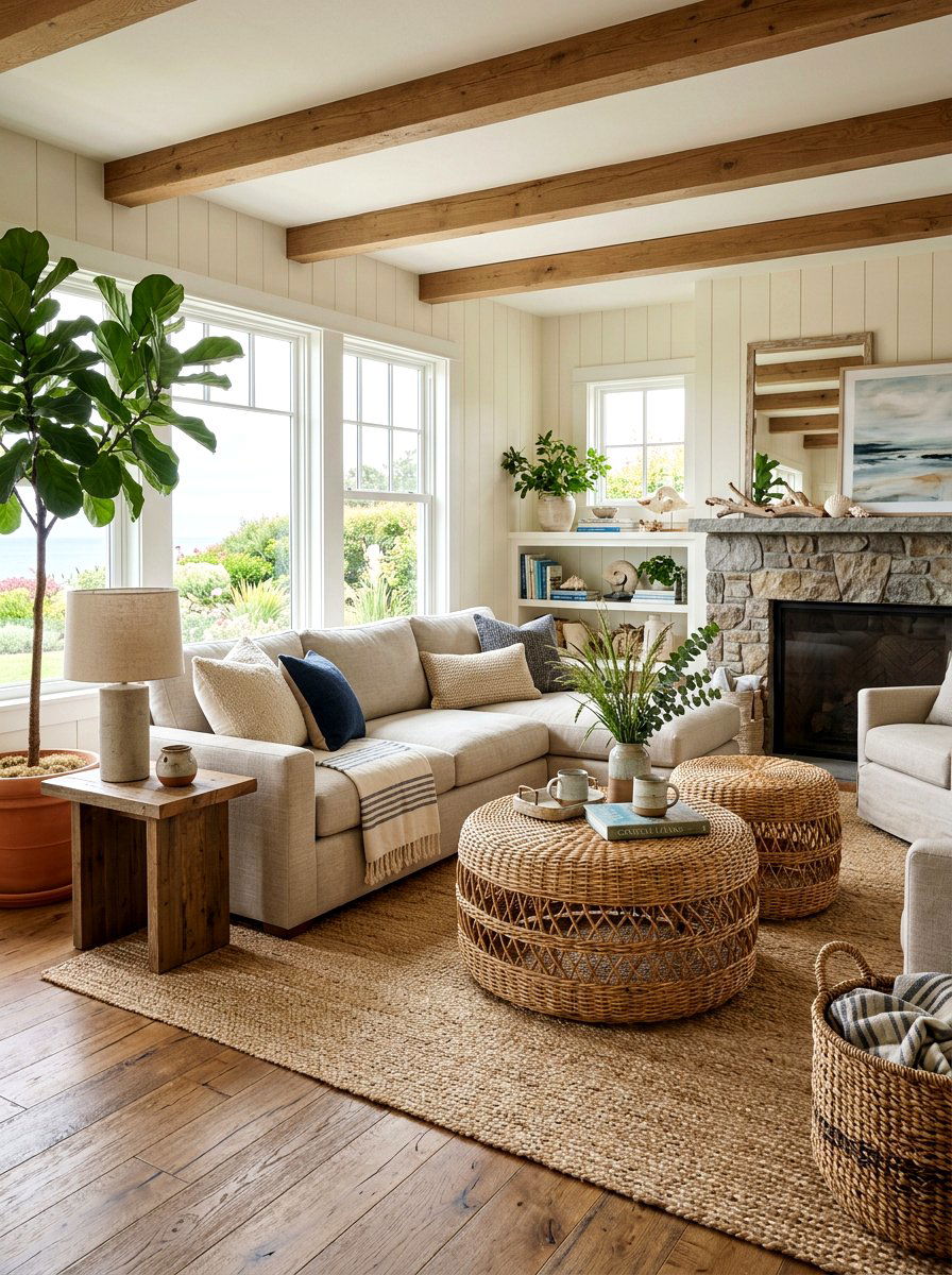 Wicker ottoman furniture - 25 Spring Living Room Refresh Ideas