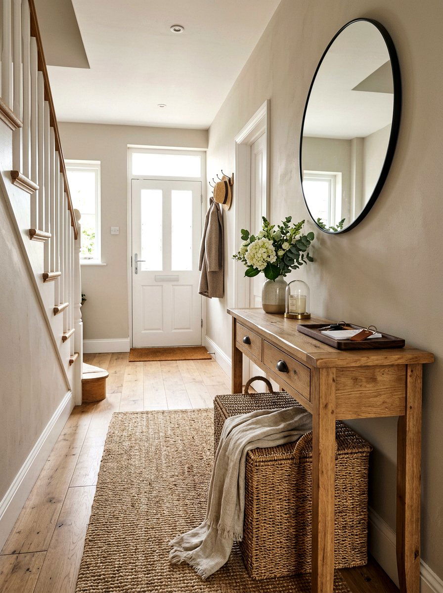 Wicker storage basket - 25 Spring Hallway Table Decor Ideas