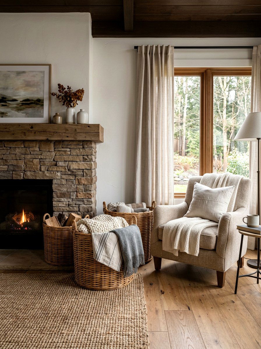 Wicker storage baskets - 25 Spring Vacation Rental Decor Ideas