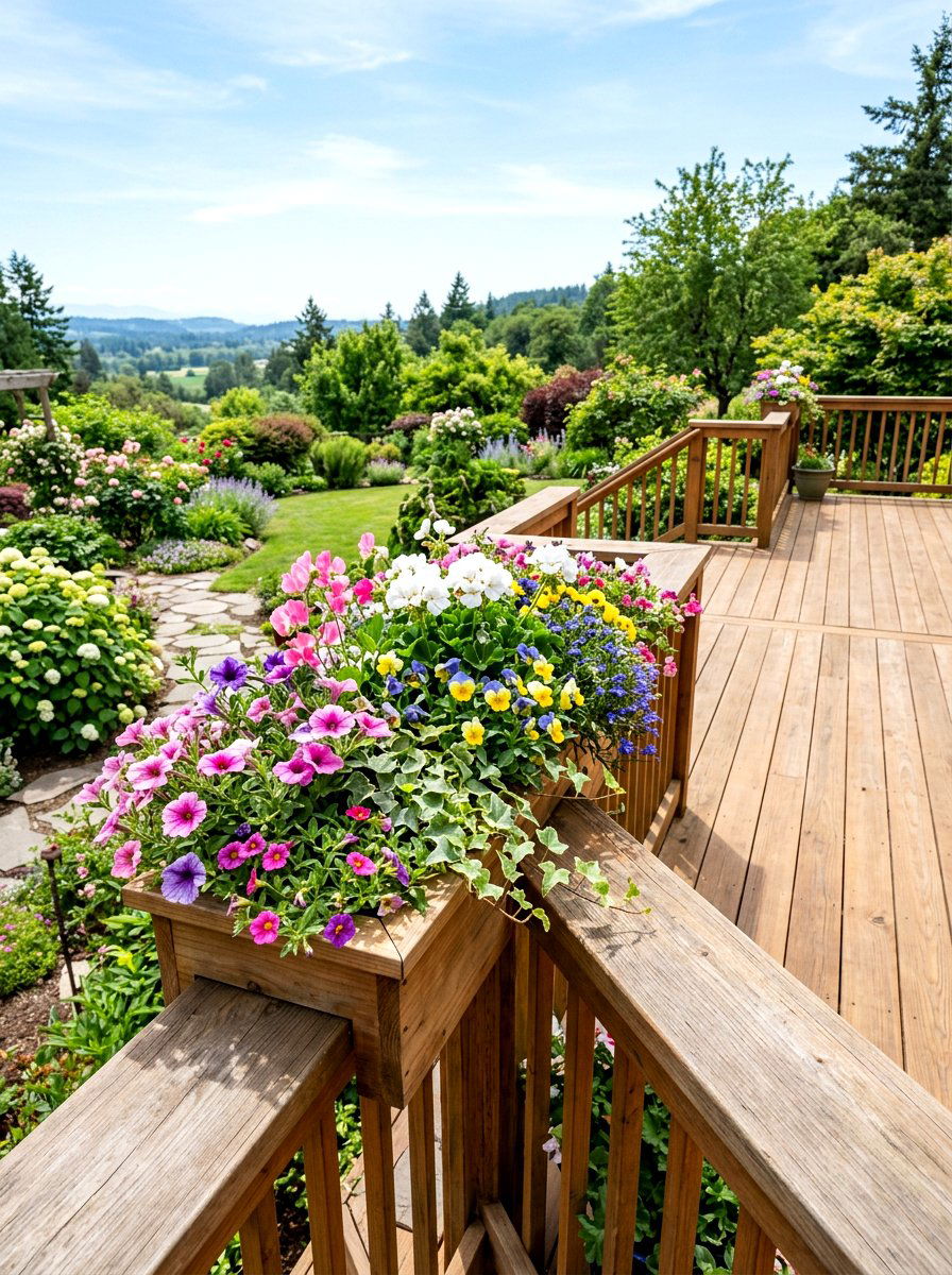 Wide deck railing box - 25 Spring Porch Railing Planter Ideas