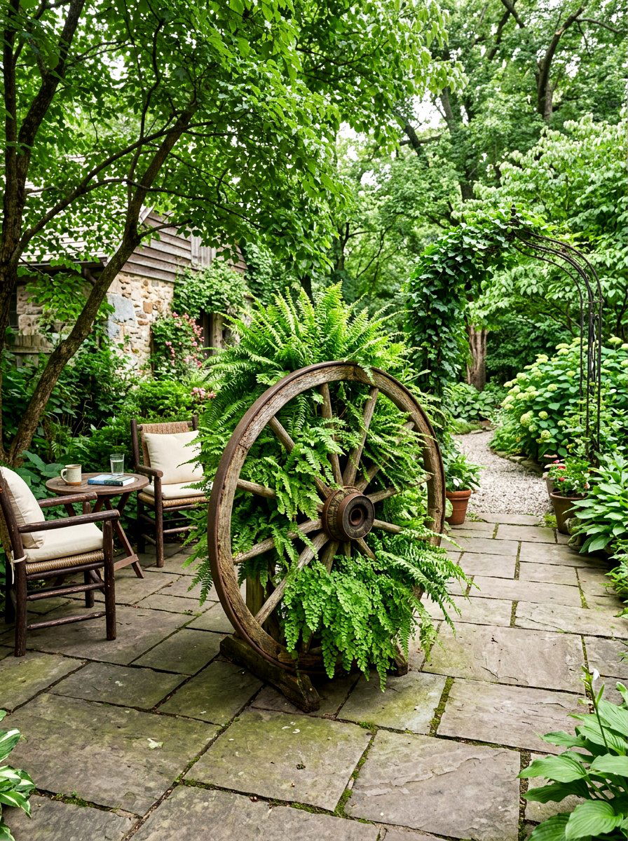 Wild Fern Wagon Wheel - 25 Spring Wagon Wheel Wreath Ideas