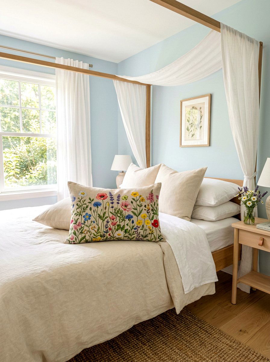 Wildflower Accent Pillow - 25 Spring Canopy Bed Decor Ideas