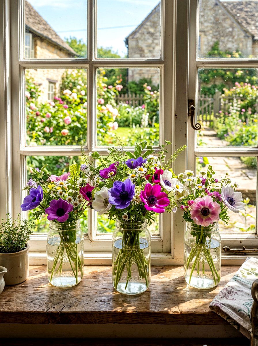 Wildflower Anemone Mason Jar - 25 Spring Anemone Arrangement Ideas