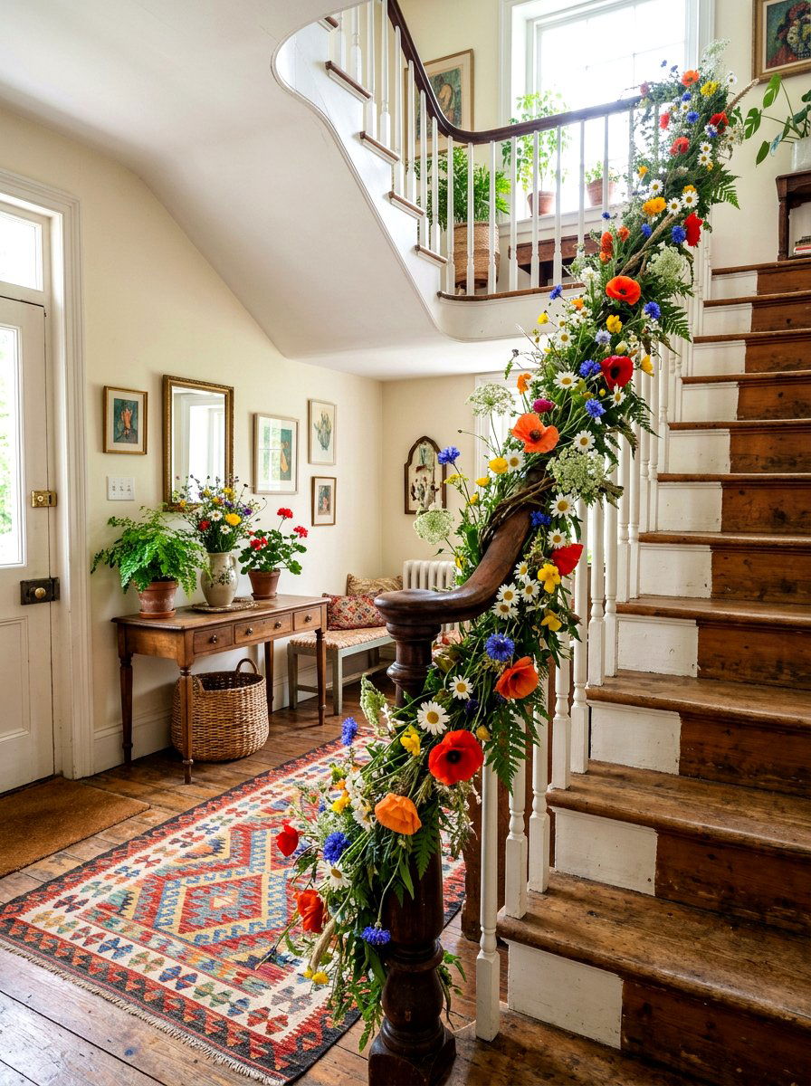Wildflower Banister Garland - 25 Spring Banister Garland Ideas