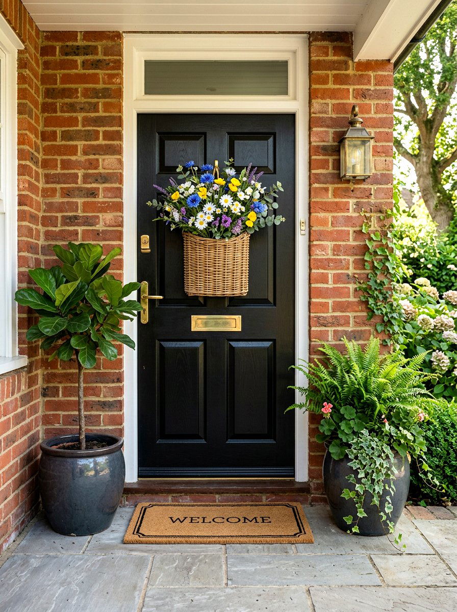 Wildflower Basket Front Door - 25 Spring Silk Flower Arrangement Ideas