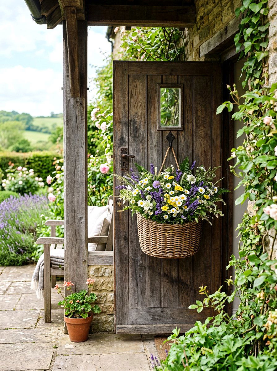 Wildflower Basket Wreath - 25 Spring Wreath Ideas for Front Door