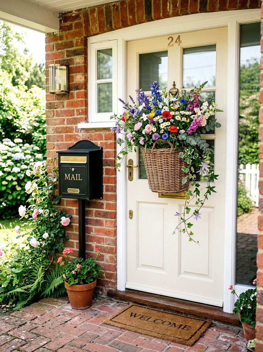 Wildflower Basket Wreath - 25 Spring Wildflower Wreath Ideas