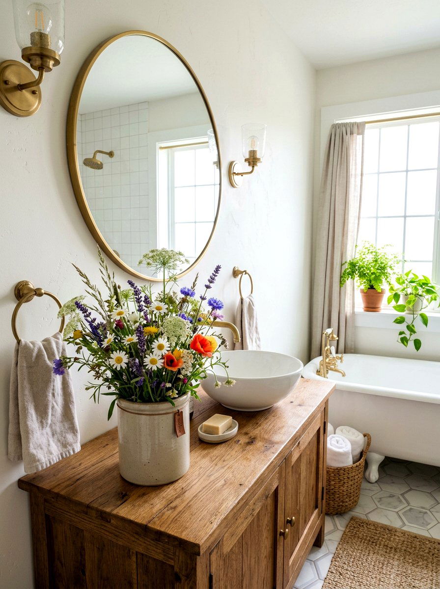 Wildflower Bouquet Vanity Accent - 25 Spring Bathroom Vanity Decor Ideas
