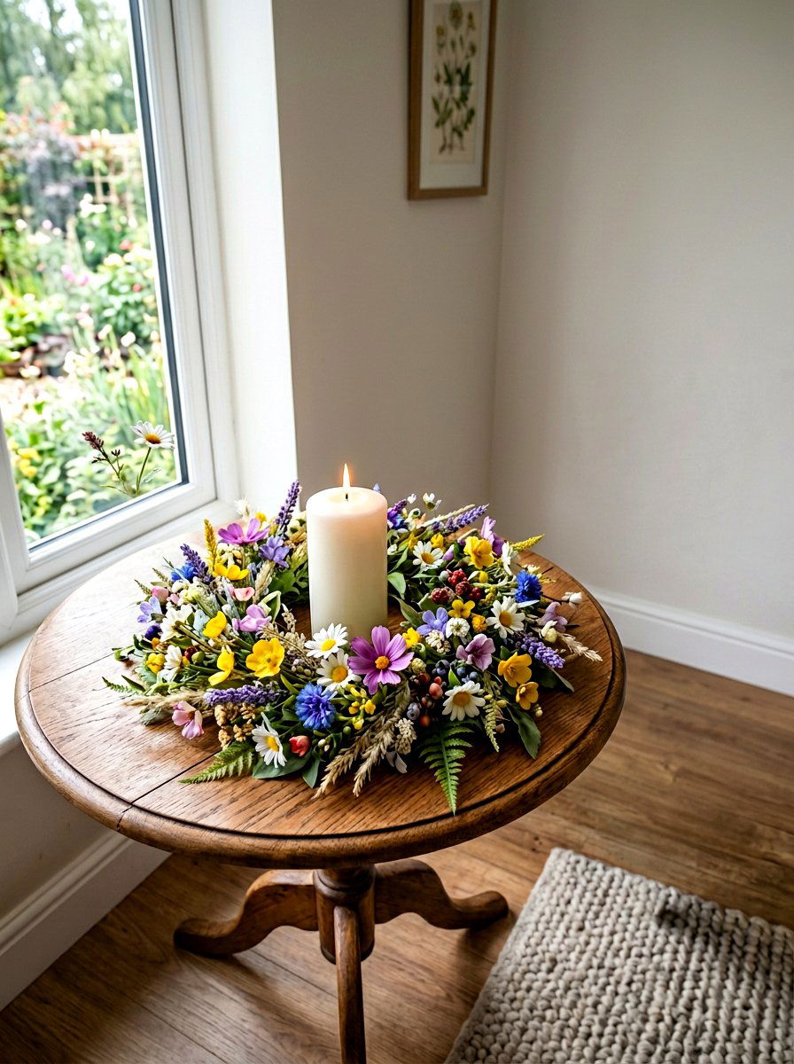 Wildflower Candle Ring - 25 Spring Candle Arrangement Ideas