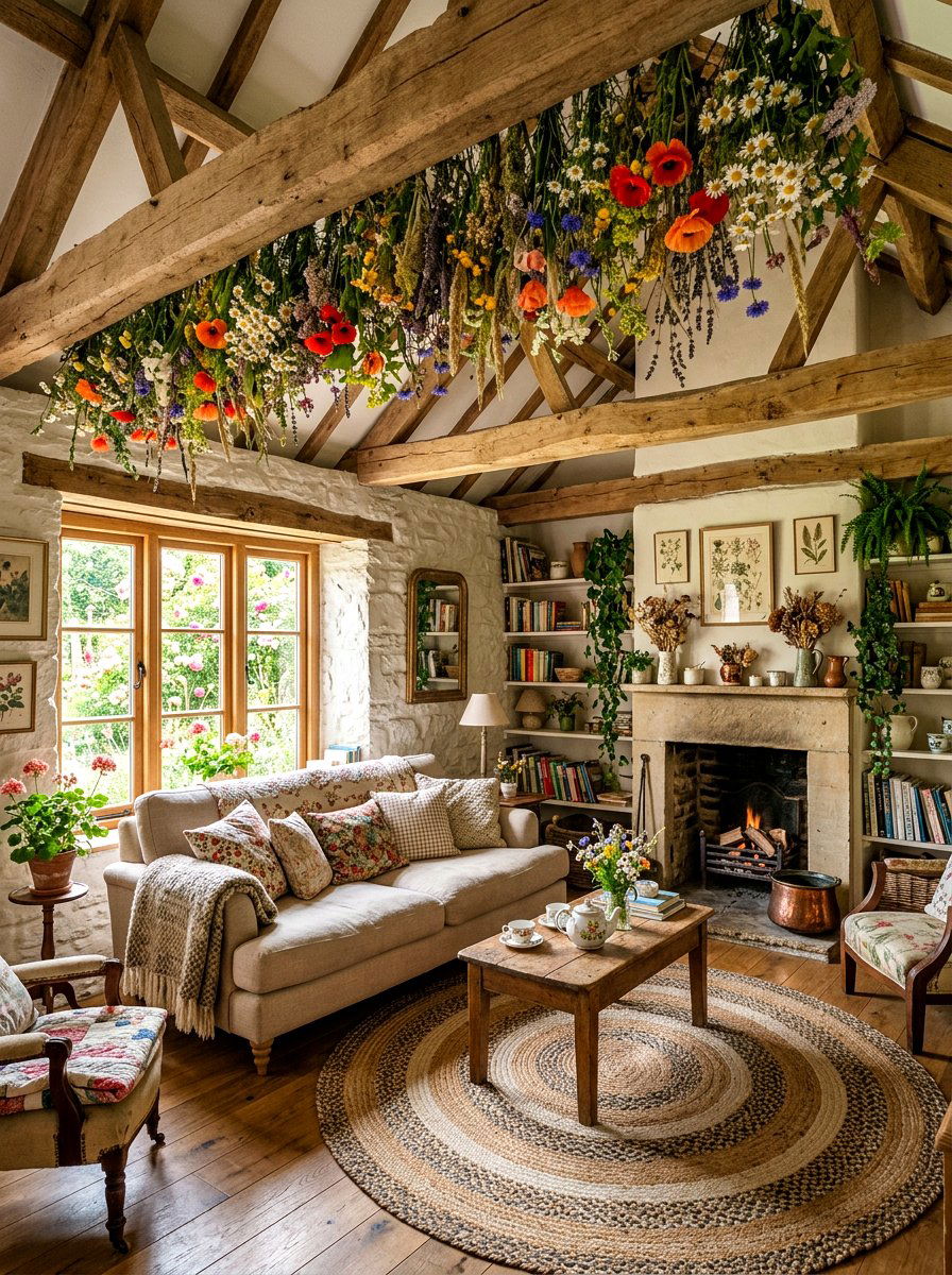 Wildflower Ceiling Arrangement - 25 Spring Flower Chandelier Ideas