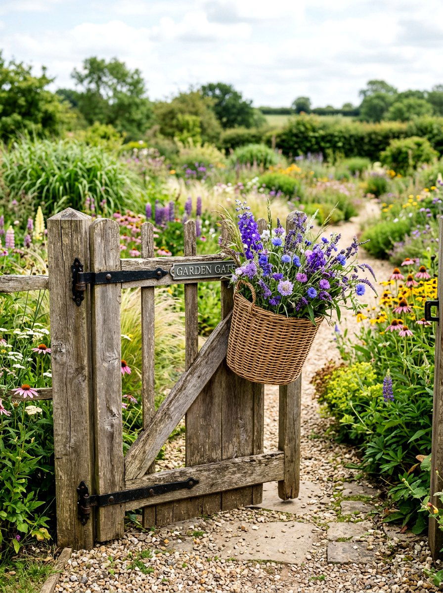 Wildflower Garden Gate Decor - 25 Spring Wooden Gate Decor Ideas