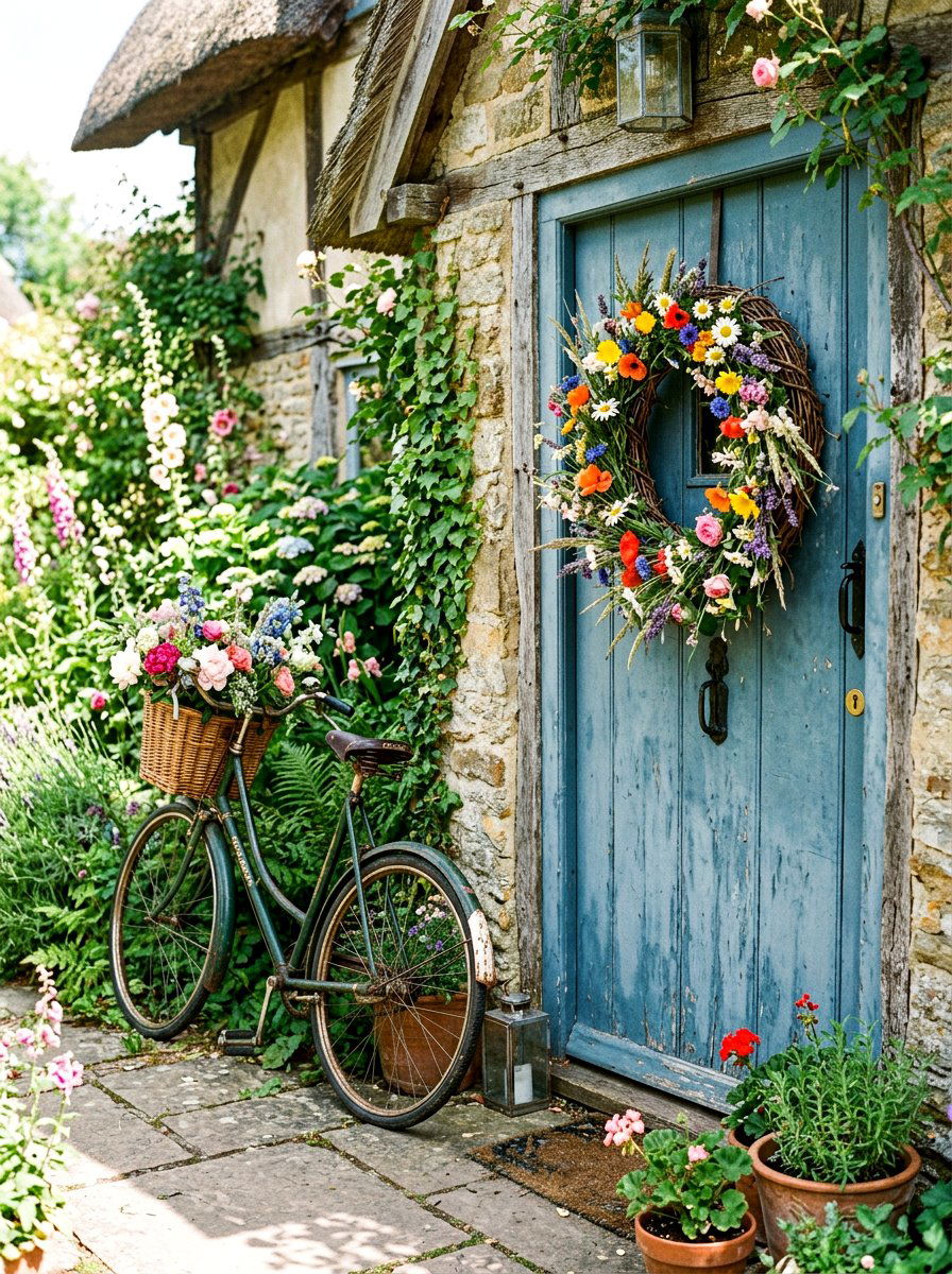 Wildflower Grapevine Wreath - 25 Spring Grapevine Door Ideas