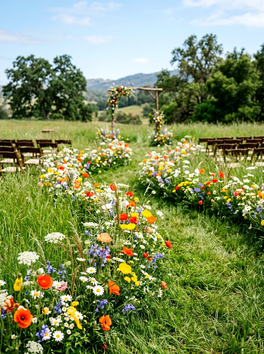 Wildflower Ground Arrangement - 25 Spring Wedding Aisle Decor Ideas