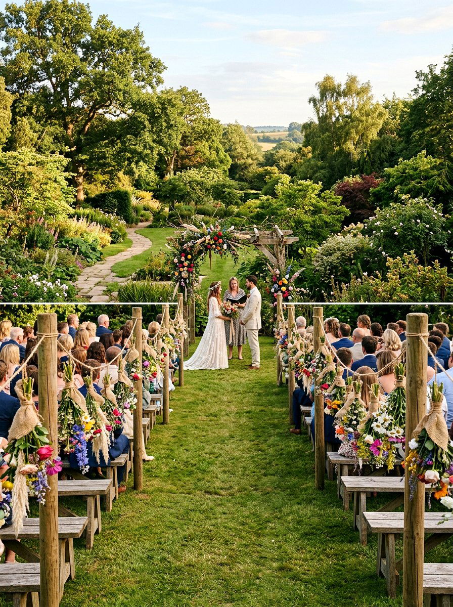 Wildflower Hanging Bundles - 25 Spring Wedding Pew Decor Ideas
