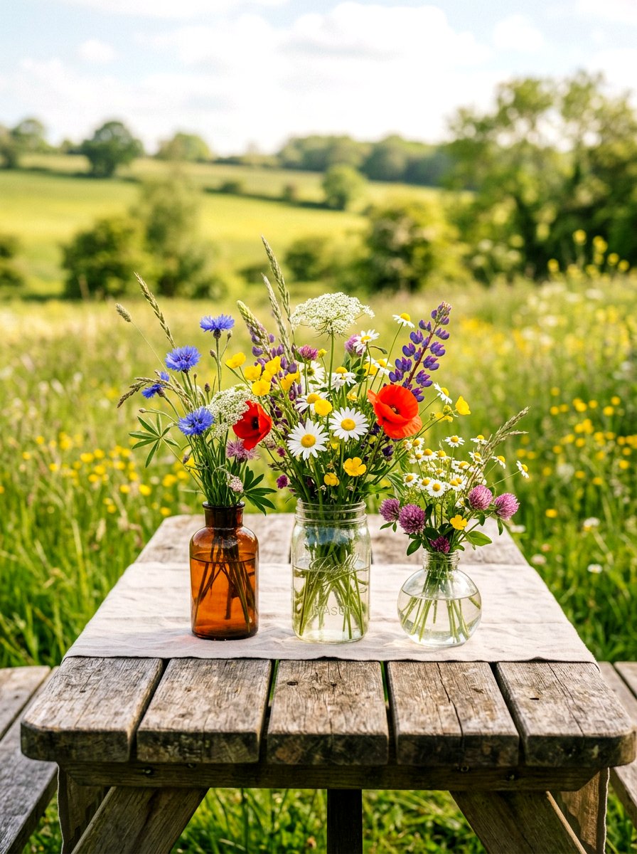 Wildflower Jar Arrangement - 25 Spring Outdoor Table Decor Ideas