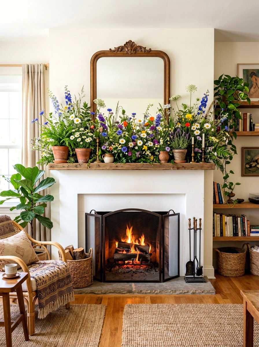 Wildflower Mantel - 25 Spring Mantel Garland Ideas