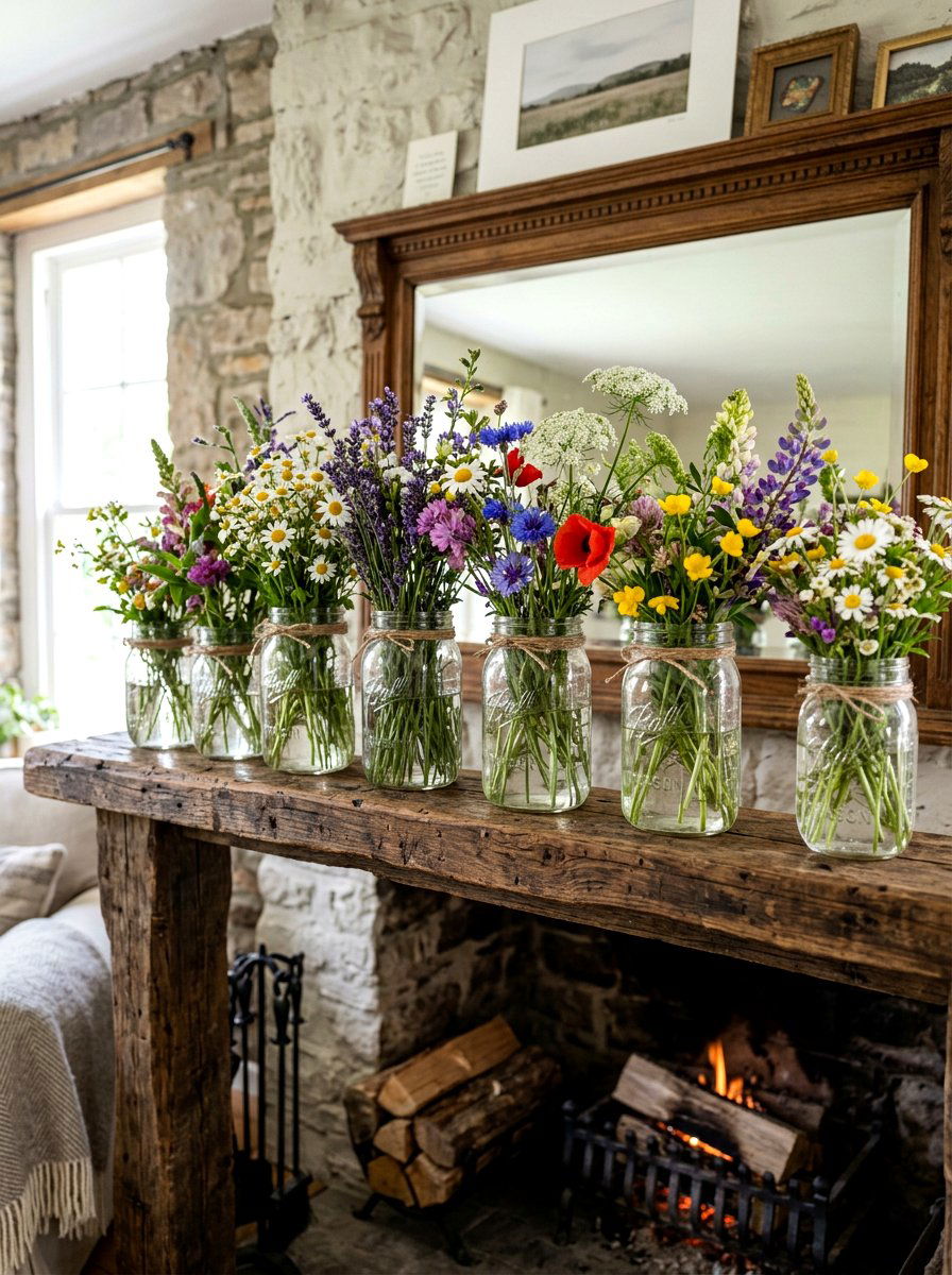 Wildflower Mason Jar - 25 Spring Mantel Decor Ideas