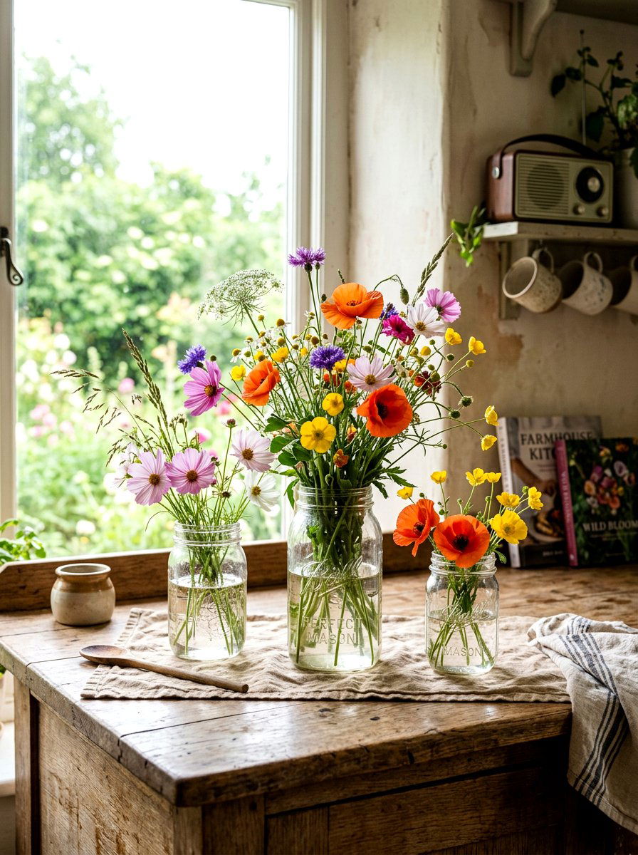 Wildflower Mason Jar Arrangement - 25 Spring Mason Jar Centerpiece Ideas