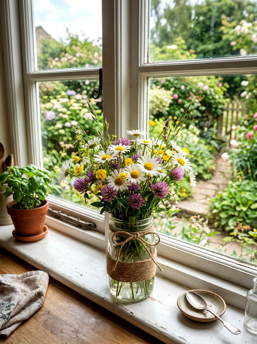 Wildflower Mason Jar - 25 Spring Floral Arrangement Ideas