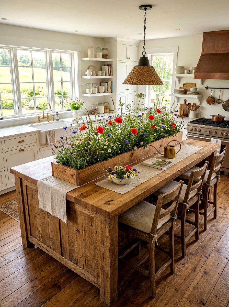 Wildflower Meadow Kitchen Island Look - 25 Spring Kitchen Island Decor Ideas