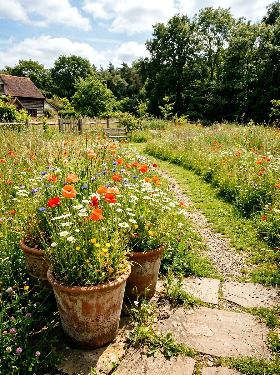 Wildflower Meadow Pots - 25 Spring Potted Plant Ideas
