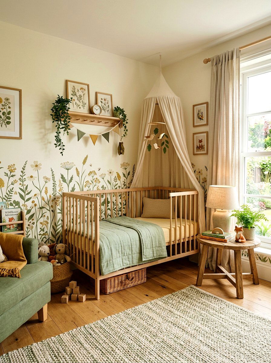 Wildflower Meadow Wall Stencil - 25 Spring Nursery Wall Decor Ideas