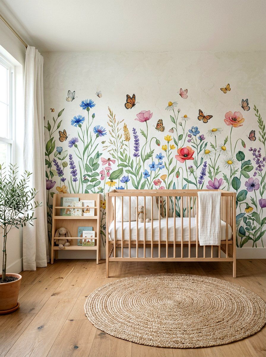 Wildflower Nursery Mural - 25 Spring Nursery Decor Ideas