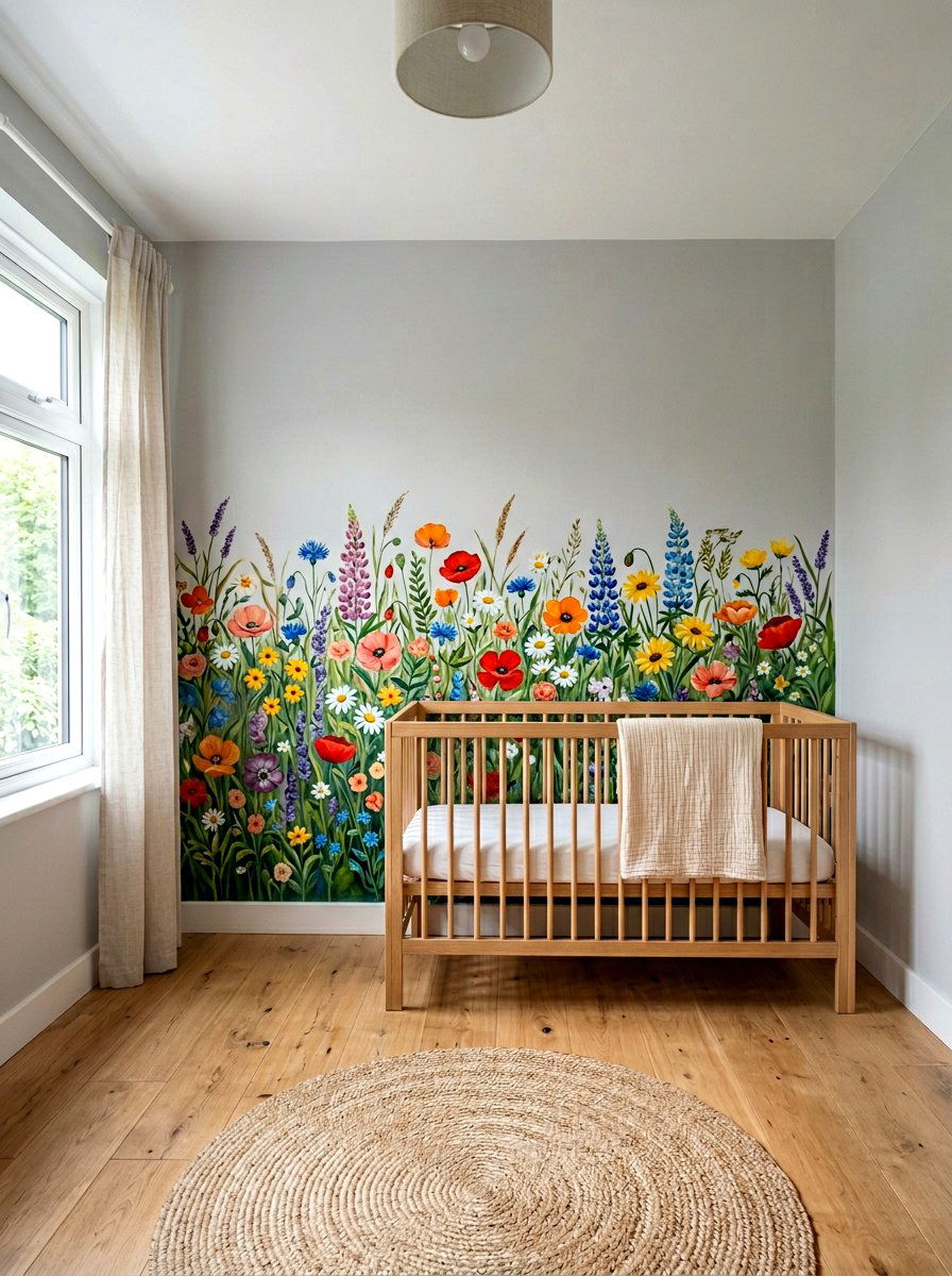 Wildflower Nursery Mural - 25 Spring Baby Room Decor Ideas