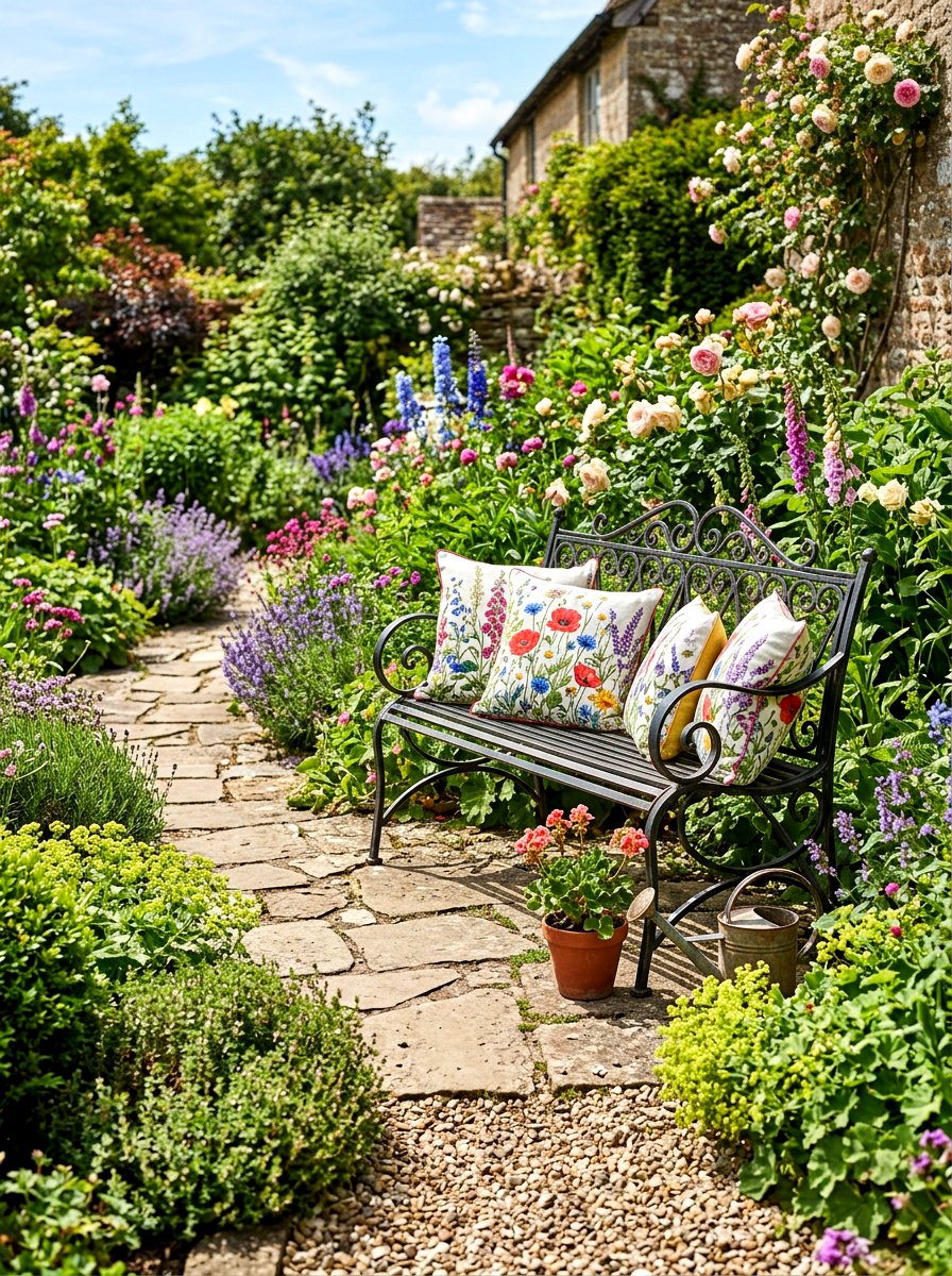 Wildflower Pattern Garden Bench - 25 Spring Accent Pillow Ideas