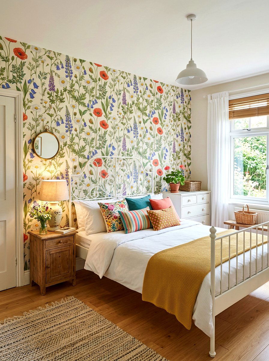 Wildflower Pattern Wallpaper - 25 Spring Guest Bedroom Decor Ideas