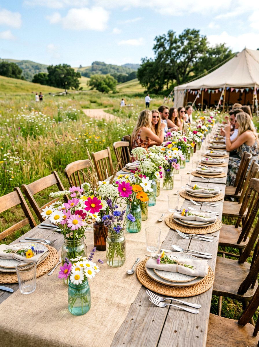 Wildflower Table Decor - 25 Spring Wedding Centerpiece Ideas