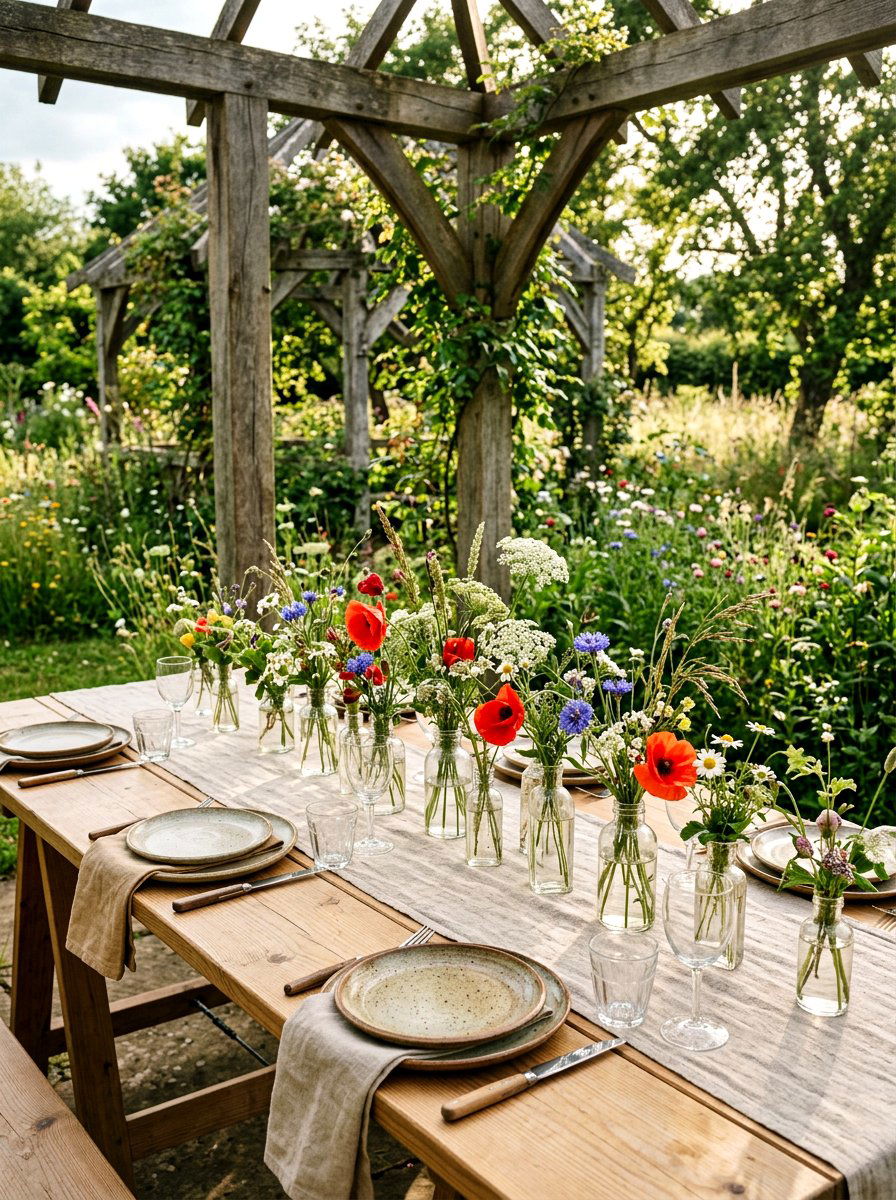 Wildflower Table Setting - 25 Spring Gazebo Table Decor Ideas