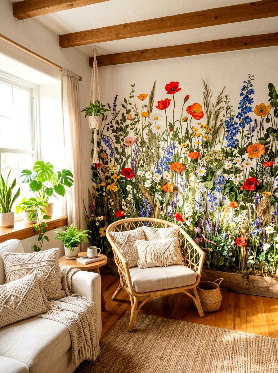 Wildflower Wall - 25 Spring Flower Wall Ideas
