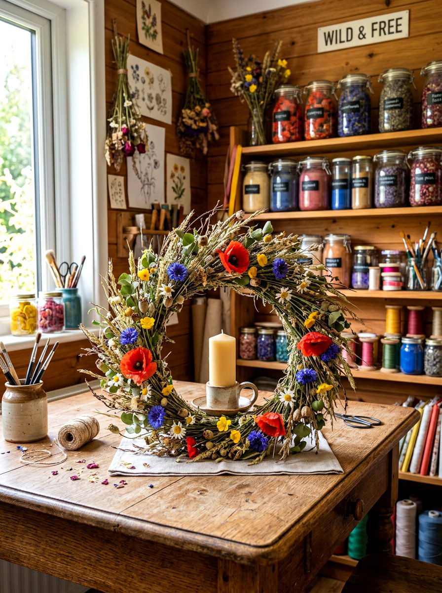 Wildflower candle wreath - 25 Spring Candle Wreath Ideas